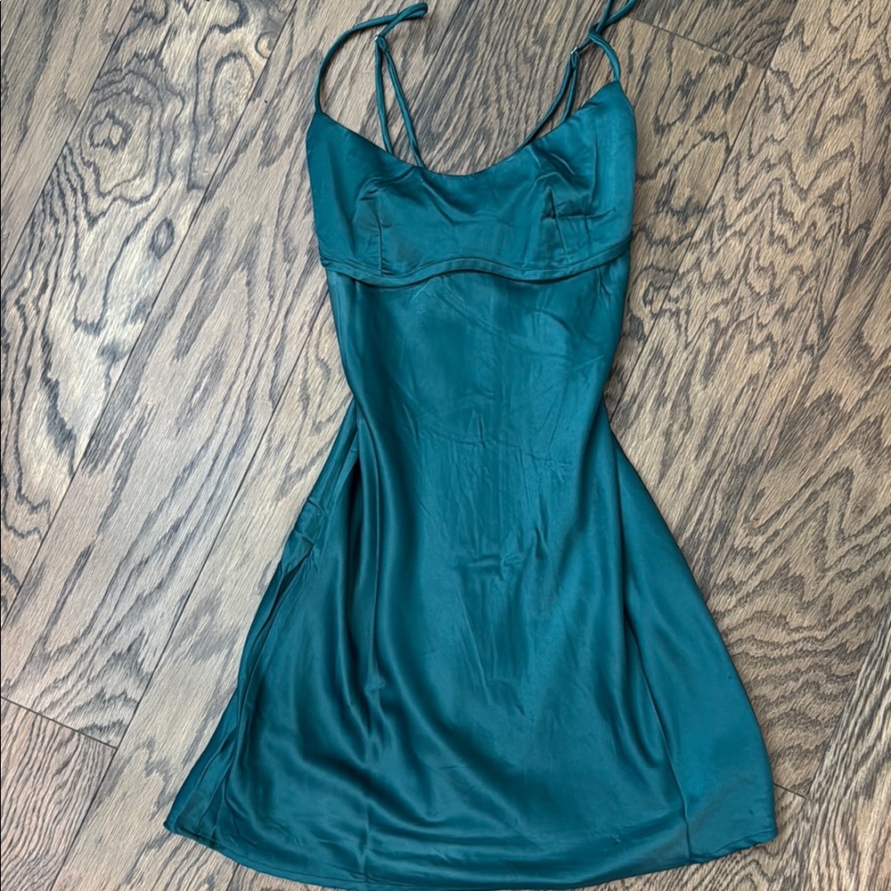 Teal Satin Slip Dress